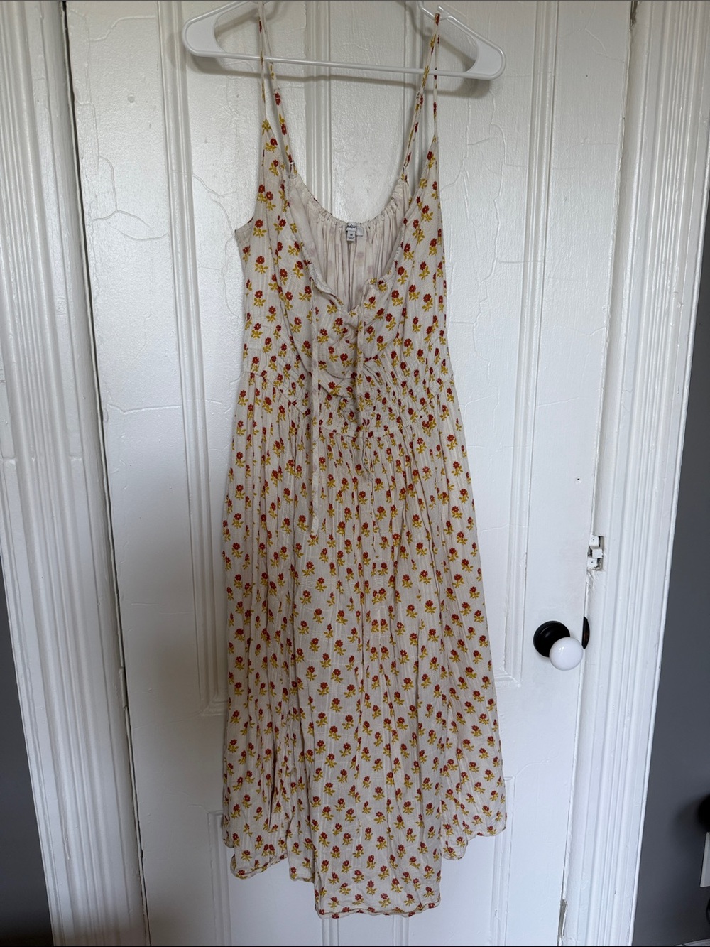 Madewell Cream Floral Midi Dress with Red & Green Print